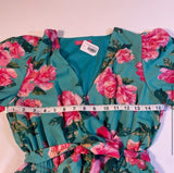 NWT Flying Tomato Size S Turquoise Floral Puff Sleeve Tiered Cross Front Dress