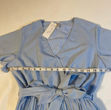 NWT ePretty Sz M Sky Blue Flutter Sleeve Cross Front Pleated Dress W Waist Sash