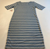 NWT Lularoe Size L Julia Blue Striped Ribbed Stretchy Short Sleeve Casual Dress