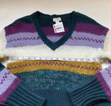 NWT Caslon Size XS Mixed Stripe V Neck Subtle Hi-Low Sweater Retail $79