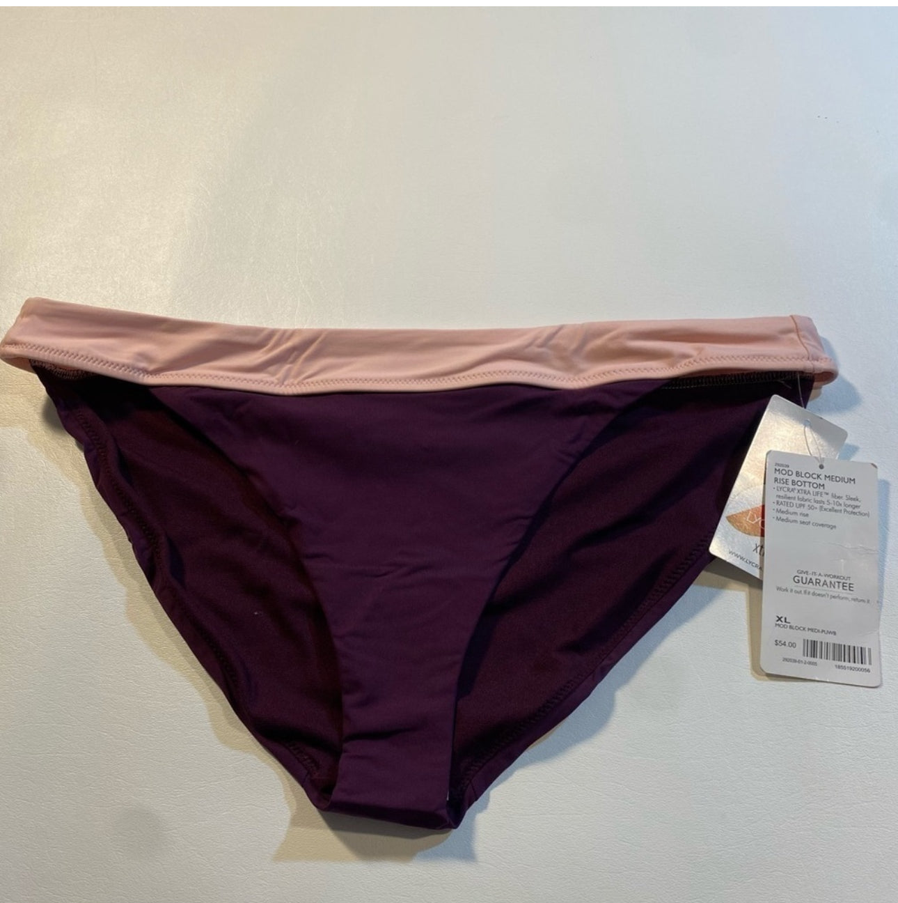 NWT $54 Athleta Size XL Mod Block Mid Rise UPF 50+ Plum & Pink Bikini Bottom