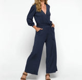 Amour Vert Size S Everly Navy Blue Modal Cropped Wide Leg 3/4 Sleeve Jumpsuit