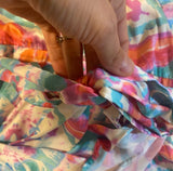 NWT Flying Tomato Size M Colorful Tie-Dye Satin Wrap High-Low Ruffle Dress