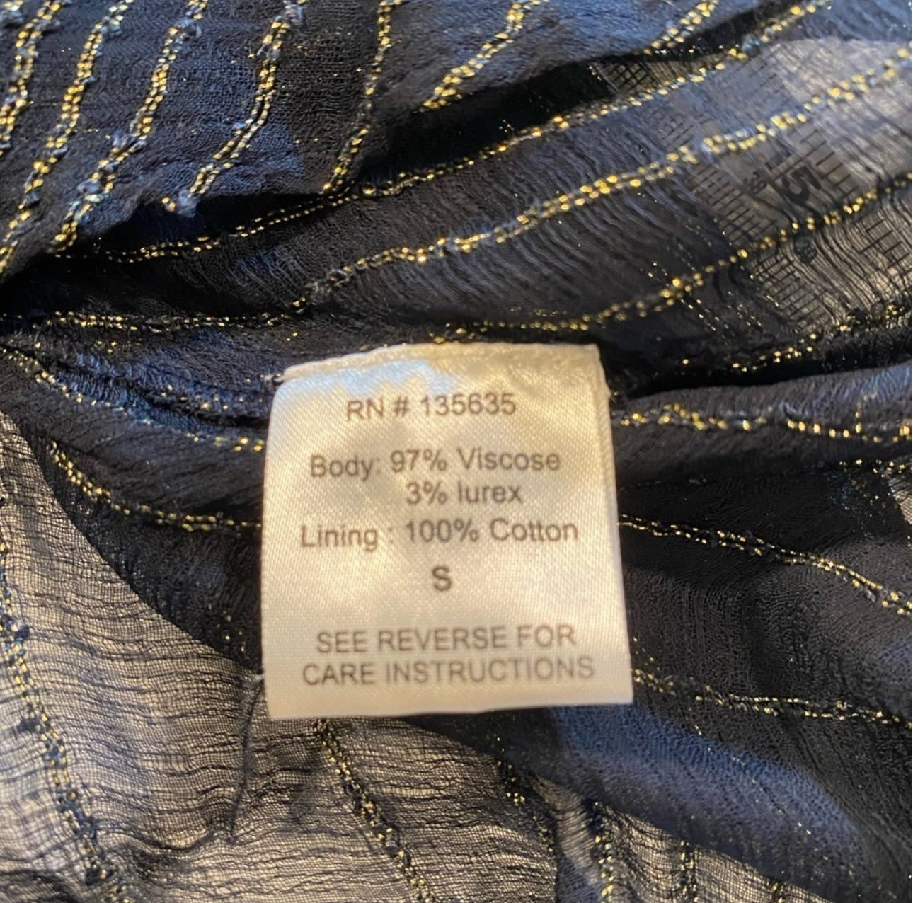 NWT Anthro Love Sam Size S Sheer Navy Boho Blouse W Metallic Gold Stripes