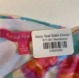 NWT Flying Tomato Size L Colorful Tie-Dye Satin Wrap High-Low Ruffle Dress