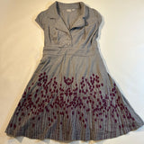 EShakti Custom Size L(?) Gray Fit & Flare Dress W Purple Embroidered Flowers