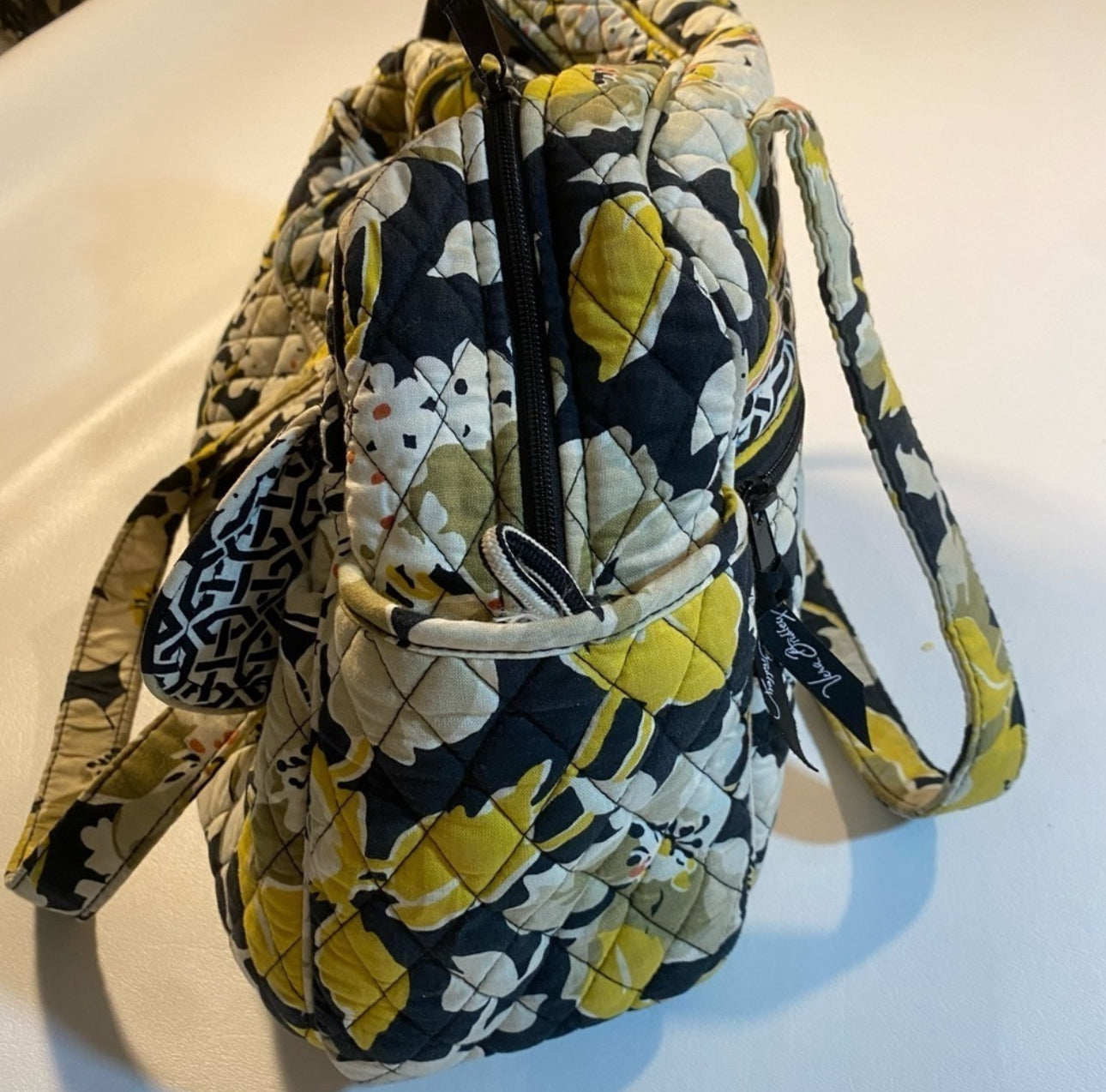 Vera Bradley Yellow Floral Print Quilted Cotton Diaper Baby Bag