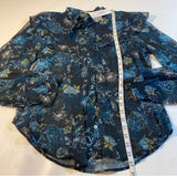 NWT Bishop + Young Size L Selena Blue Floral Sheer Tie Neck Ruffle Poet Blouse