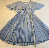 NWT ePretty Sz L Sky Blue Flutter Sleeve Cross Front Pleated Dress W Waist Sash