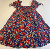 NWT Blu Pepper Size M Blue Red Floral Puff Sleeve Smocked Sweetheart Neck Dress