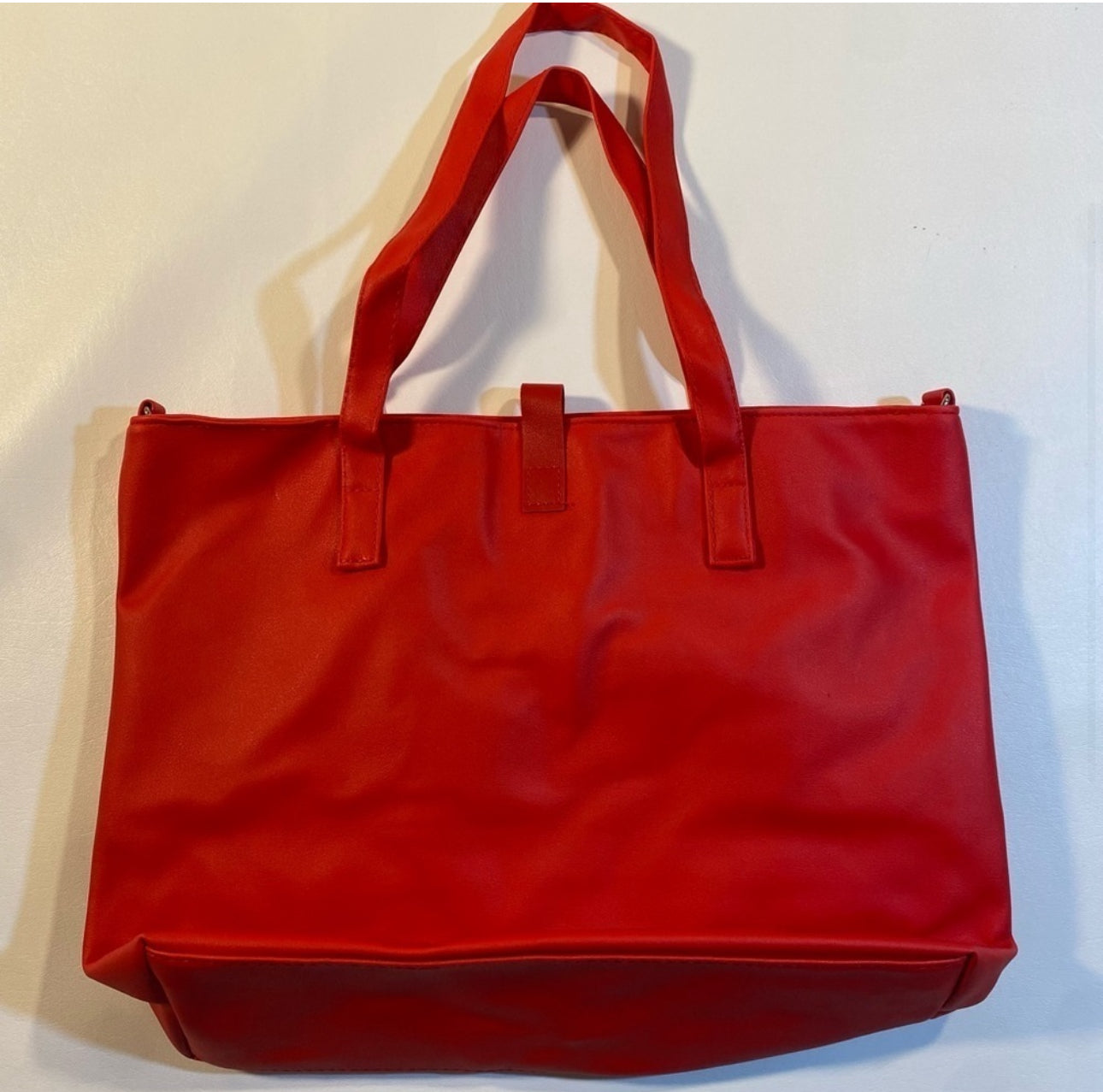 NEW 3 Piece Bright Red Tote Bag Set With Cosmetic Bag, Pouch, Detachable Strap