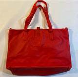 NEW 3 Piece Bright Red Tote Bag Set With Cosmetic Bag, Pouch, Detachable Strap