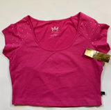 NWT Nicki Minaj Size L Pink Open Back Crop Top With Gold Rhinestone Cap Sleeves