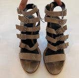 Rebecca Minkoff Size 7 Multiple Buckle Suede Chunky Heel Open Toe Booties