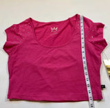 NWT Nicki Minaj Size L Pink Open Back Crop Top With Gold Rhinestone Cap Sleeves