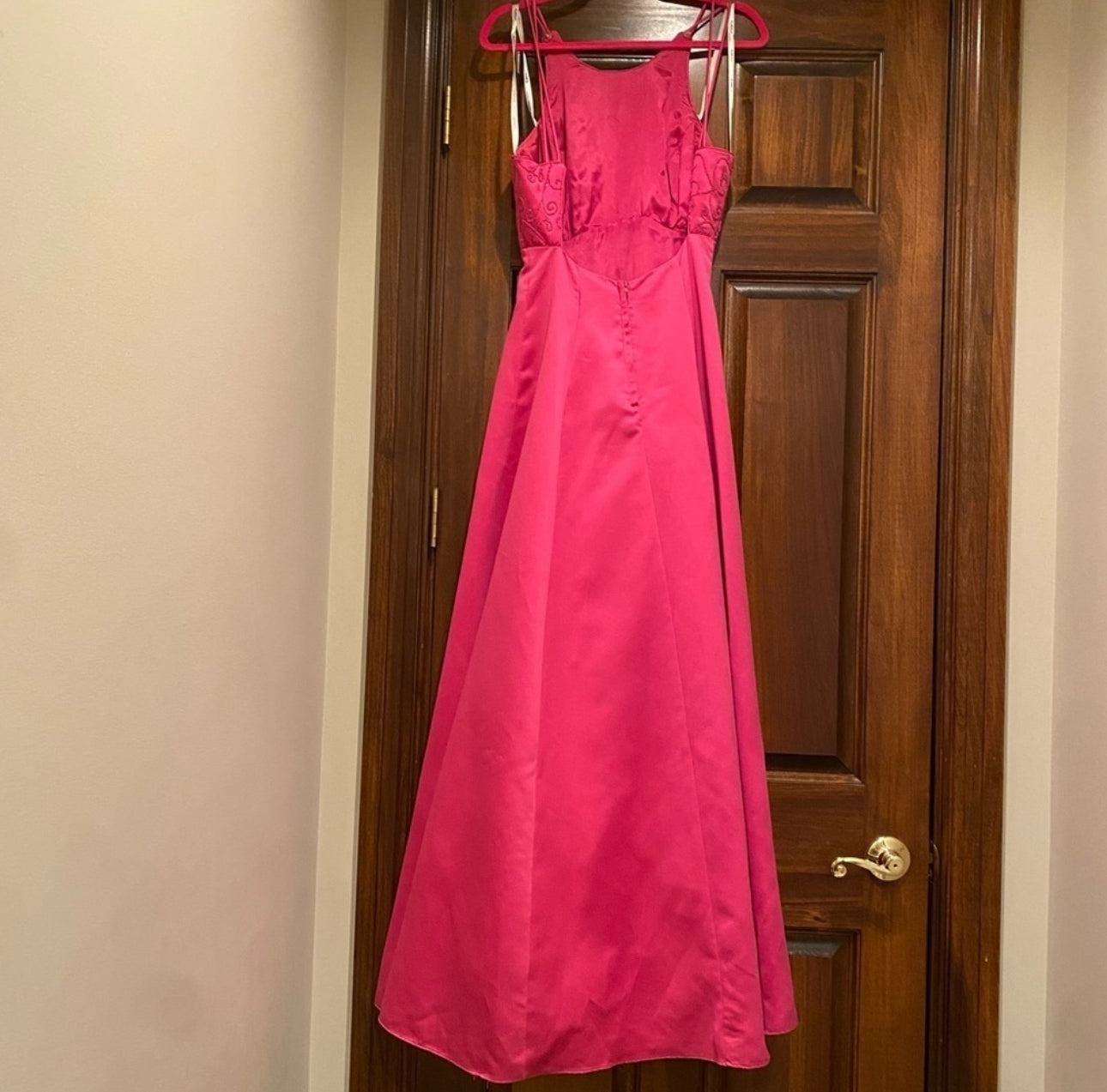 Vintage Y2K Roberta Size 7/8 Magenta Beaded Open Back Spaghetti Strap Prom Dress