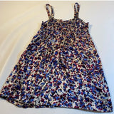 NWT $98 Kensie Size M Pink Blue Satin Abstract Floral Sun Dress W Black Ruffle