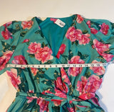 NWT Flying Tomato Size L Turquoise Floral Puff Sleeve Tiered Cross Front Dress