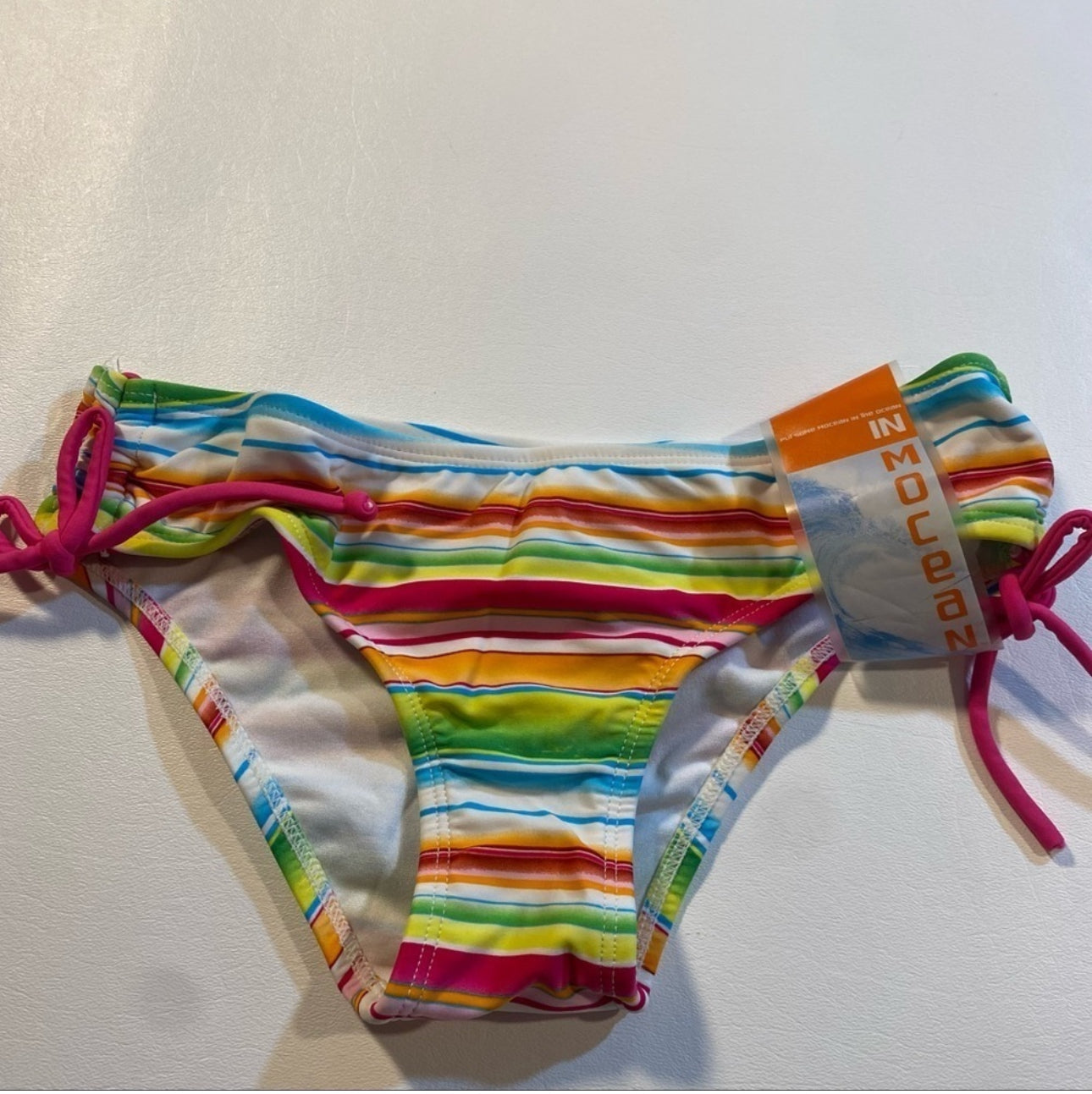 NWT In Mocean Size XS Colorful Rainbow Stripe Ruched Tie Side Bikini Bottoms