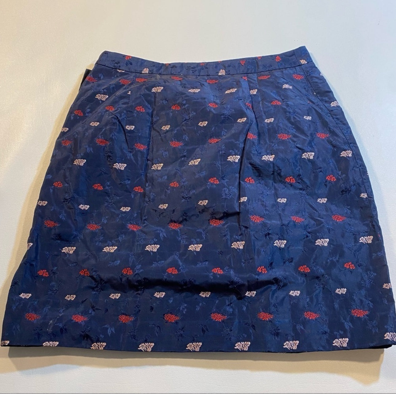 NWT $78 Banana Republic Size 0 Blue Jacquard Faux Wrap Floral Skirt