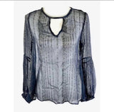 NWT Anthro Love Sam Size S Sheer Navy Boho Blouse W Metallic Gold Stripes