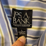 Jos A Bank Size L Blue Green Navy Striped Button Up Collared Shirt