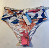 NWT Cupshe Size S Multi Color Floral High Waist Asymmetrical Band Cheeky Bikini