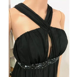 Jodi Kristopher Size 5 Black Beaded Halterneck Cross Back Formal Gown