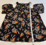 Lily White Size XS Floral Cold Shoulder Split Sleeve High Neck Top