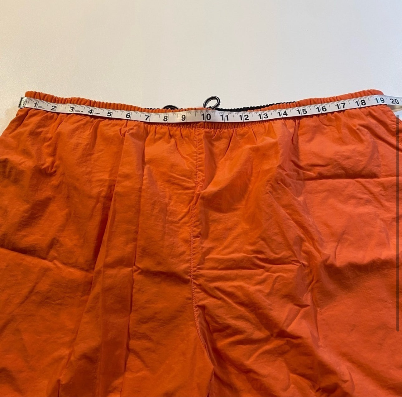 Nautica Size XL Coral Orange Swim Trunks W Blue Stripes, Mesh Lining