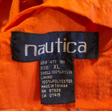 Nautica Size XL Coral Orange Swim Trunks W Blue Stripes, Mesh Lining