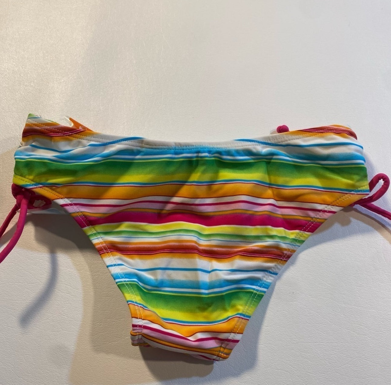 NWT In Mocean Size XS Colorful Rainbow Stripe Ruched Tie Side Bikini Bottoms