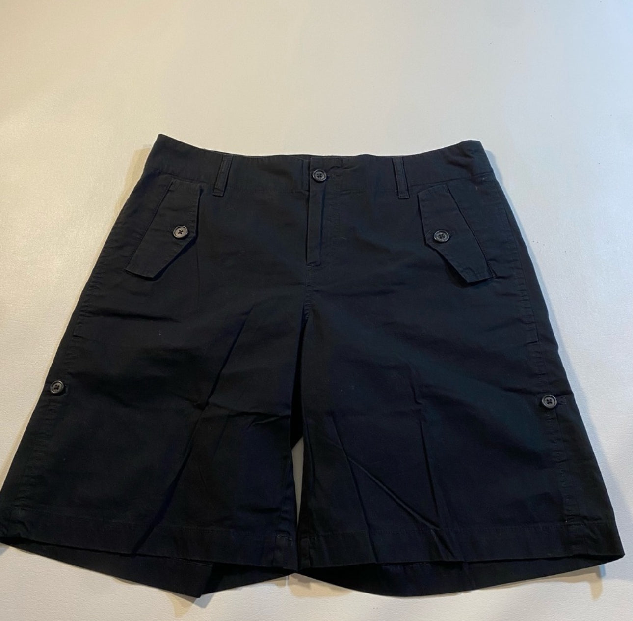 LRL Ralph Lauren Size 8P Black Cotton Roll Tab Bermuda Shorts