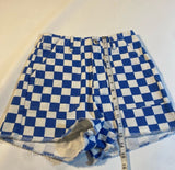 NWT Papermoon Size S Maisie Checkmate High Waist Blue & White Denim Shorts