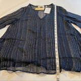 NWT Anthro Love Sam Size S Sheer Navy Boho Blouse W Metallic Gold Stripes