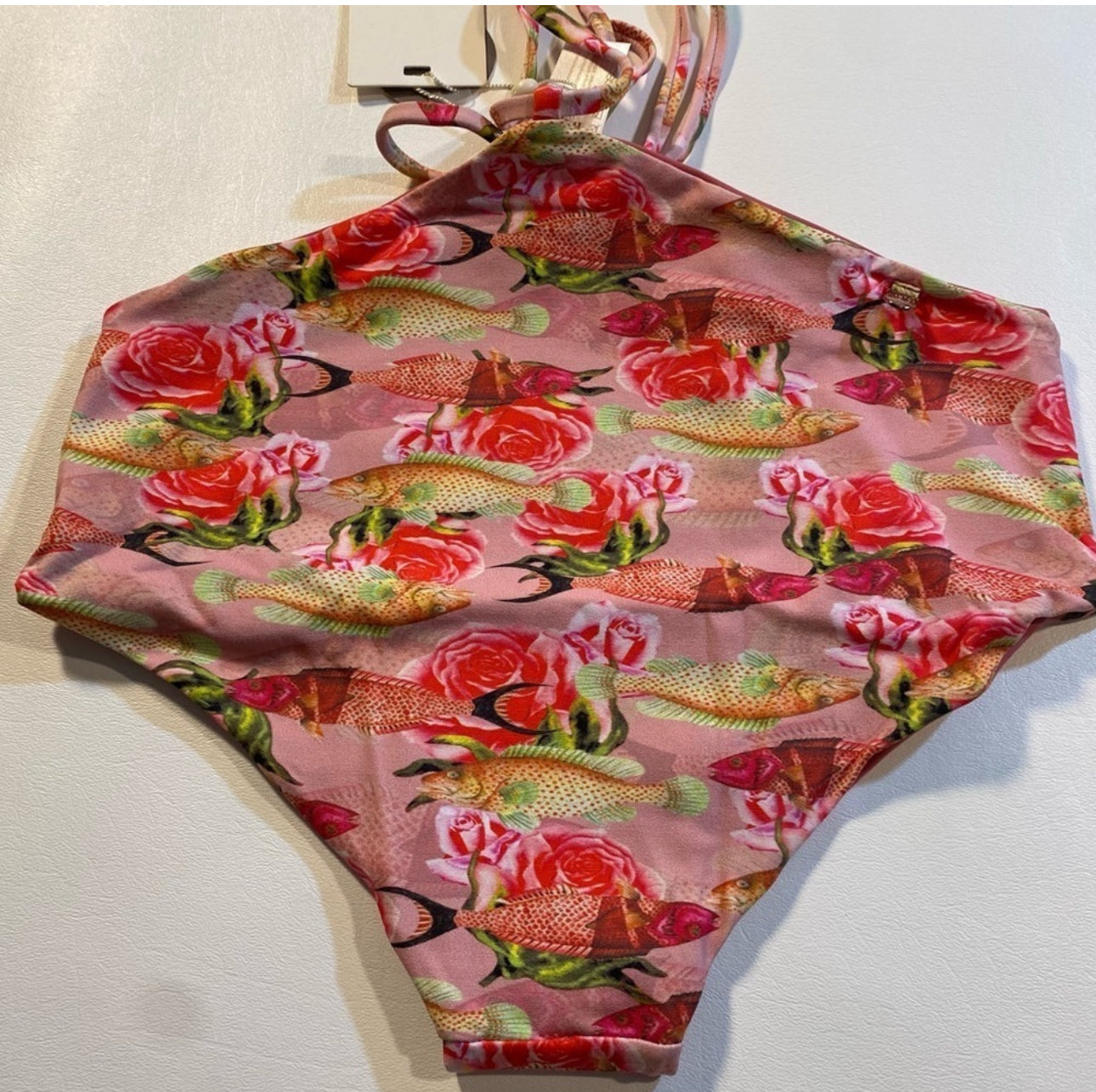 NWT $70 Malai Size S Reversible High Waist String Belt Floral Fish Bikini Bottom