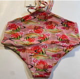 NWT $70 Malai Size S Reversible High Waist String Belt Floral Fish Bikini Bottom