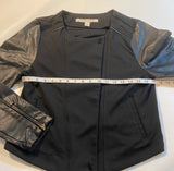 Jones New York M Black Moto Jacket W Faux Leather Sleeves, Asymmetrical Closure