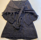 WHBM Size S Navy & Metallic Silver Tunic Sweater W Detachable Tassel Shawl Cape