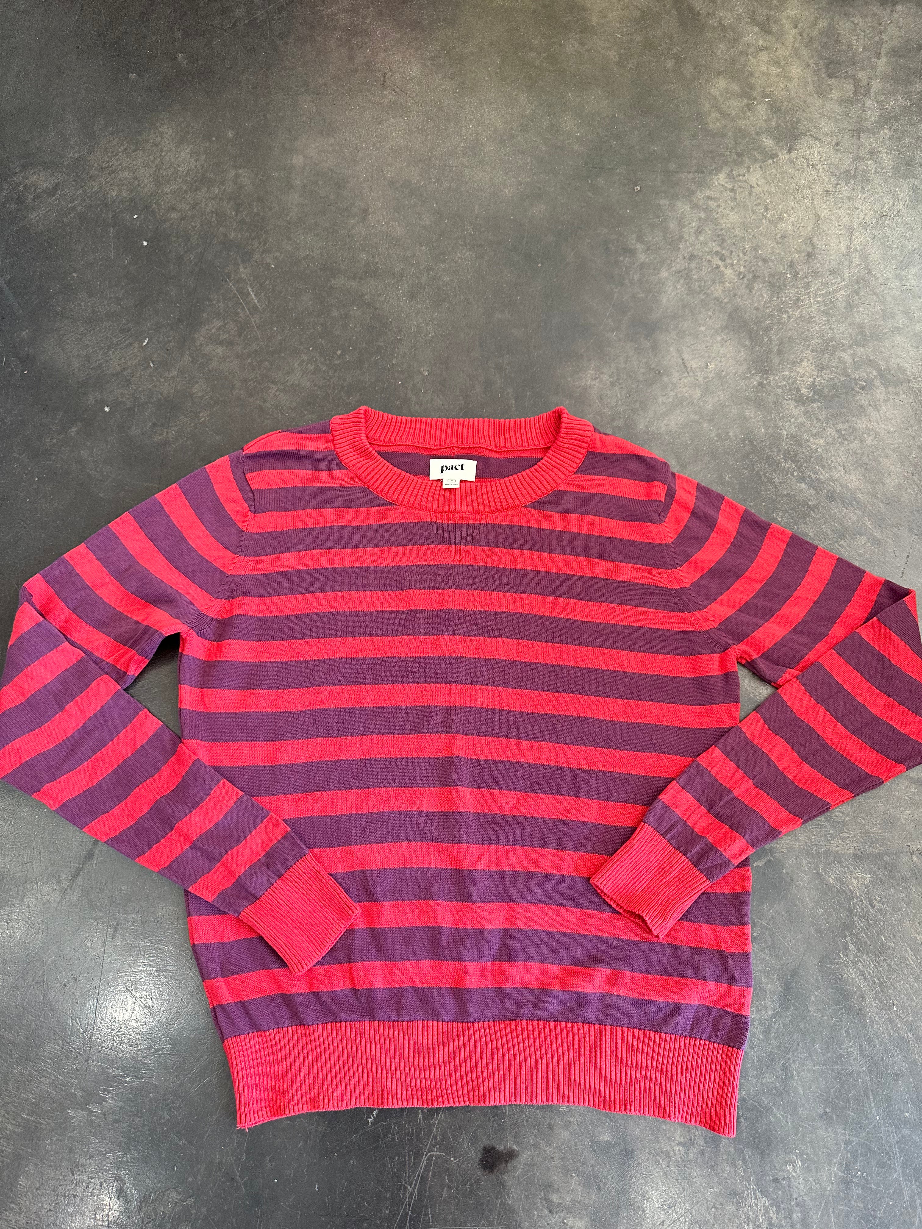 Pact Size M 100% Organic Cotton Striped Pullover Crew Neck Sweater