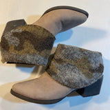 All Black - All Black Size 39 (8.5) Taupe Leather Almond Toe Ankle Boots W Camo Knit Trim - Shoes - Afterglow Market