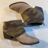 All Black - All Black Size 39 (8.5) Taupe Leather Almond Toe Ankle Boots W Camo Knit Trim - Shoes - Afterglow Market