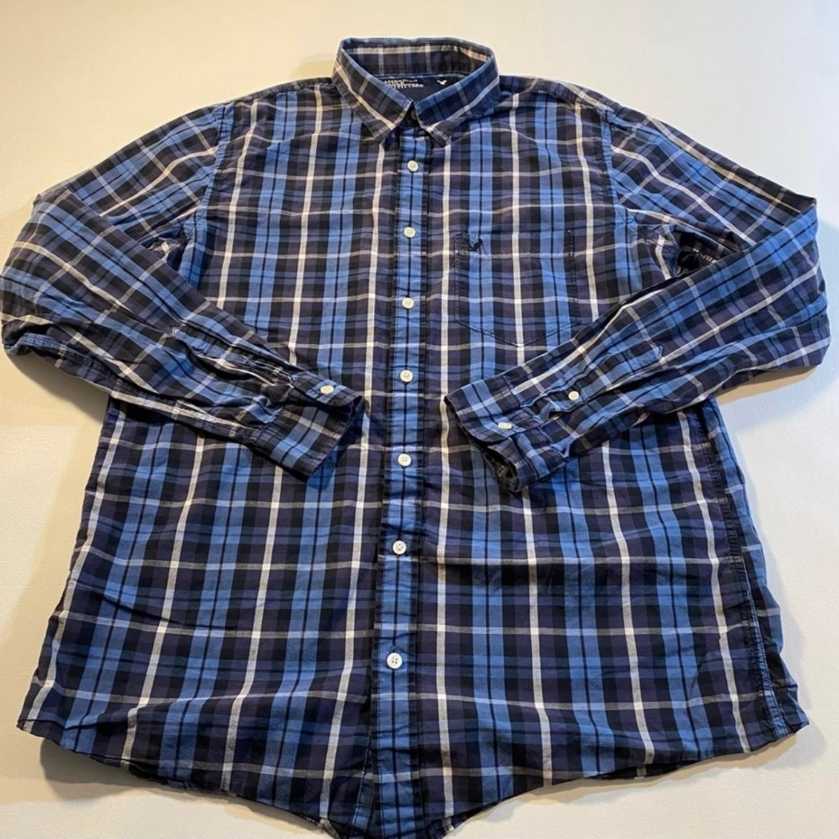 American Eagle AEO - American Eagle AEO Size L Blue Plaid 100% Cotton Casual Button Down Shirt - Shirts - Afterglow Market