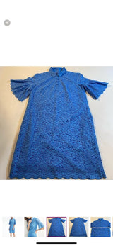 Banana Republic - Banana Republic Size XXS Petite Blue Lace Scalloped Hem Ruffle Sleeve Collared Dress - Dresses - Afterglow Market