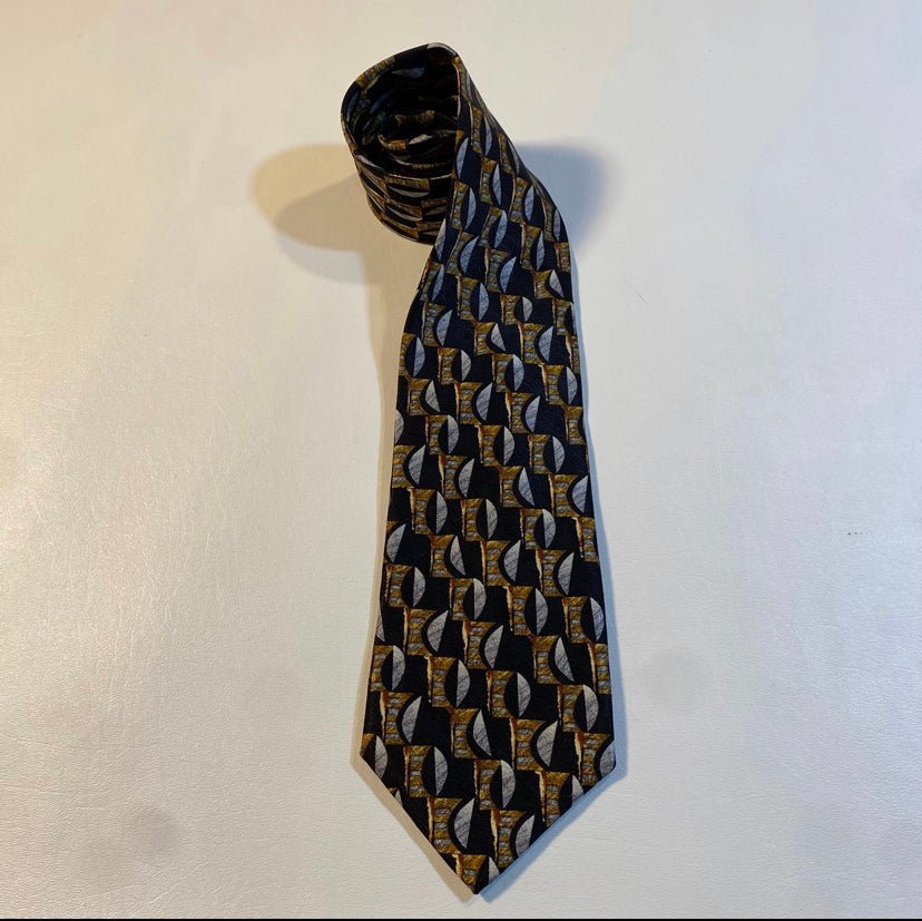 Barneys New York - Barneys New York Made In Italy 100% Silk Golden Yellow Abstract Print Neck Tie - Neckties - Afterglow Market