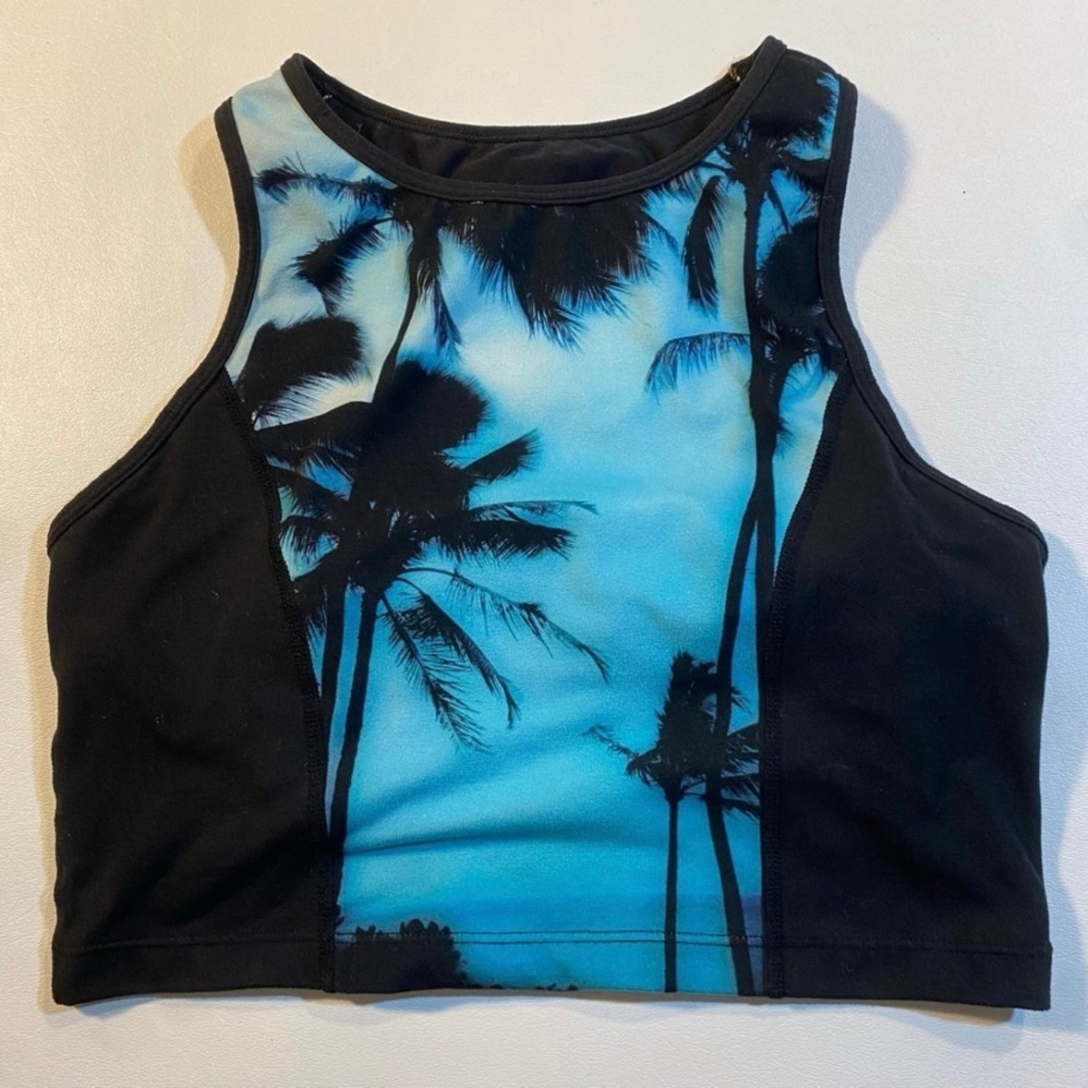 Betsey Johnson - Betsey Johnson Size XS? Blue Palm Tree Cropped Active Tank W Built In Bra - Shirts - Afterglow Market