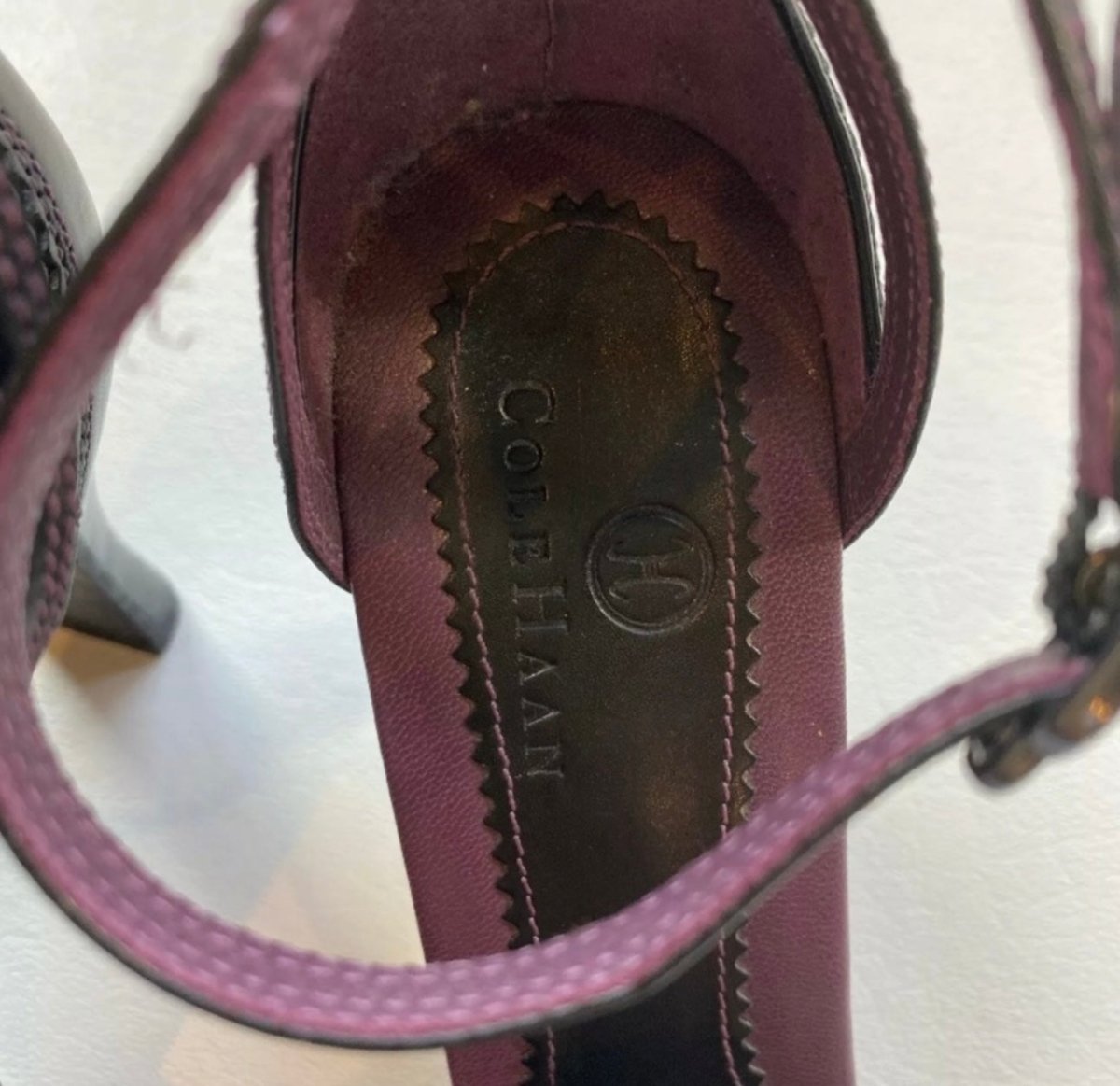 Cole Haan - Cole Haan Size 6 Black Cross Toe Ankle Strap Heel W Purple Stitching & Interior - Shoes - Afterglow Market