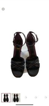 Cole Haan - Cole Haan Size 6 Black Cross Toe Ankle Strap Heel W Purple Stitching & Interior - Shoes - Afterglow Market