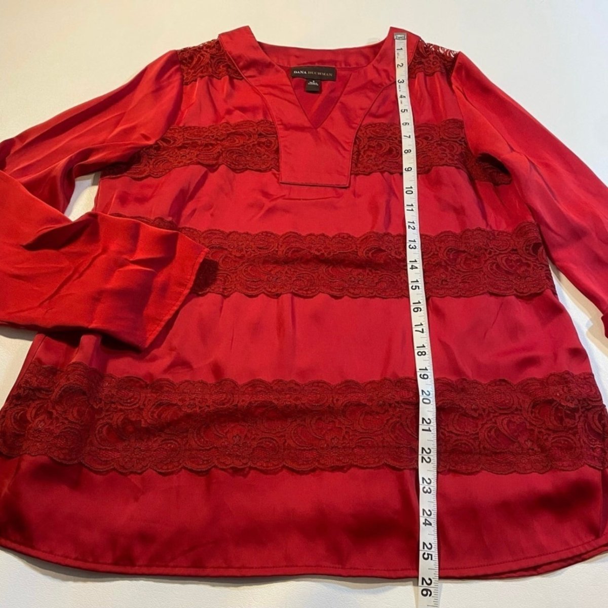 Dana Buchman - Dana Buchman Size S Red Satin & Lace Roll Tab Sleeve Blouse With Matching Cami - Tops - Afterglow Market