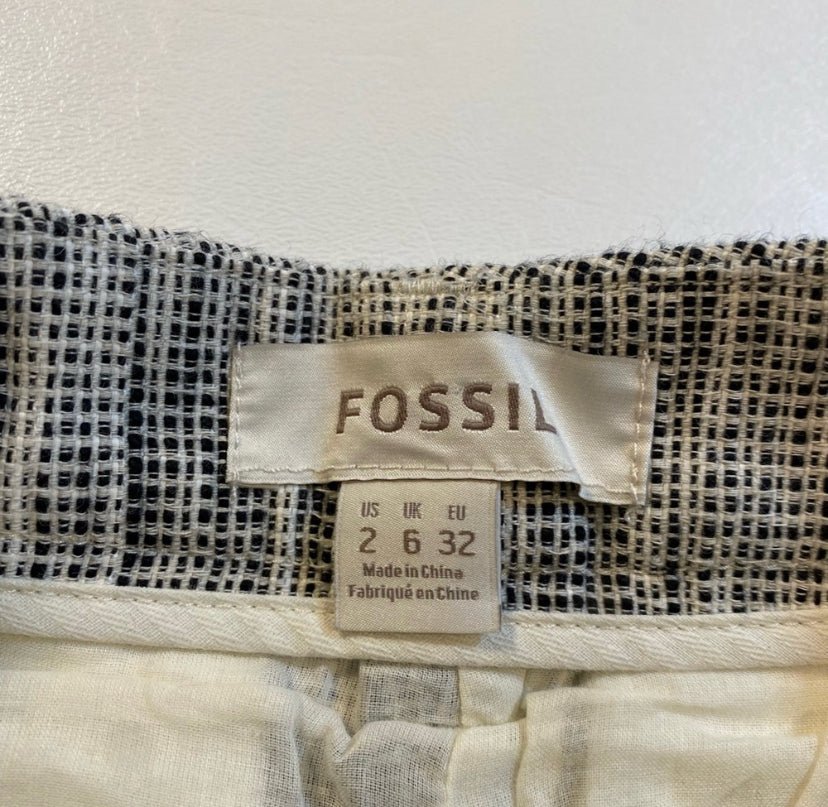 Fossil - Fossil Size 2 Textured Black White Cotton Linen Blend Shorts - Shorts - Afterglow Market